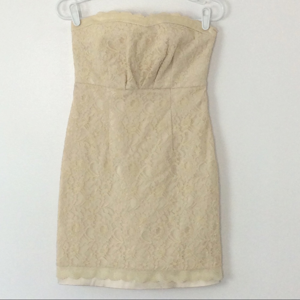 Love21 Dress Mini Strapless Lace Cream